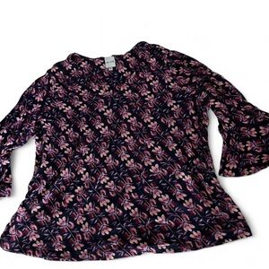 NIC+ZOE Floral Blouse - Pink and Black